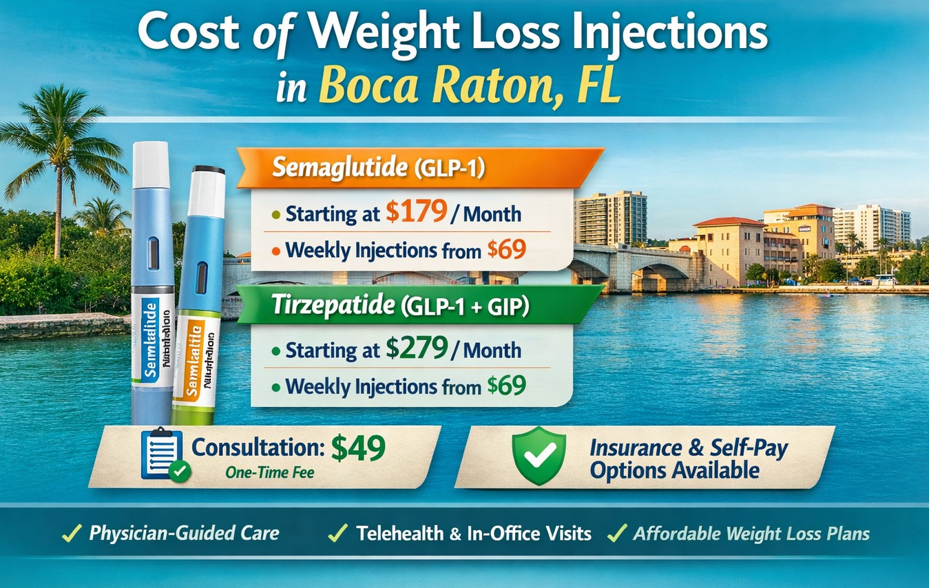 Tirzepatide (GLP-1 + GIP),Semaglutide (GLP-1), Cost of Weight Loss Injections in Boca Raton, FL 