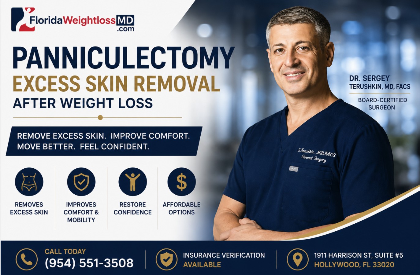 Panniculectomy and excess skin removal consultation with Dr. Sergey Terushkin in Hollywood, FL serving South Florida