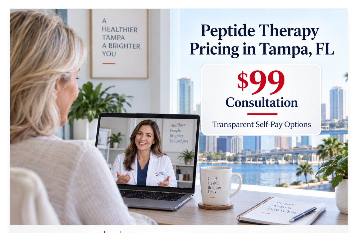Peptide therapy pricing in Tampa, FL with a $99 telehealth consultation and self-pay options from Florida Surgery & Weight Loss Center