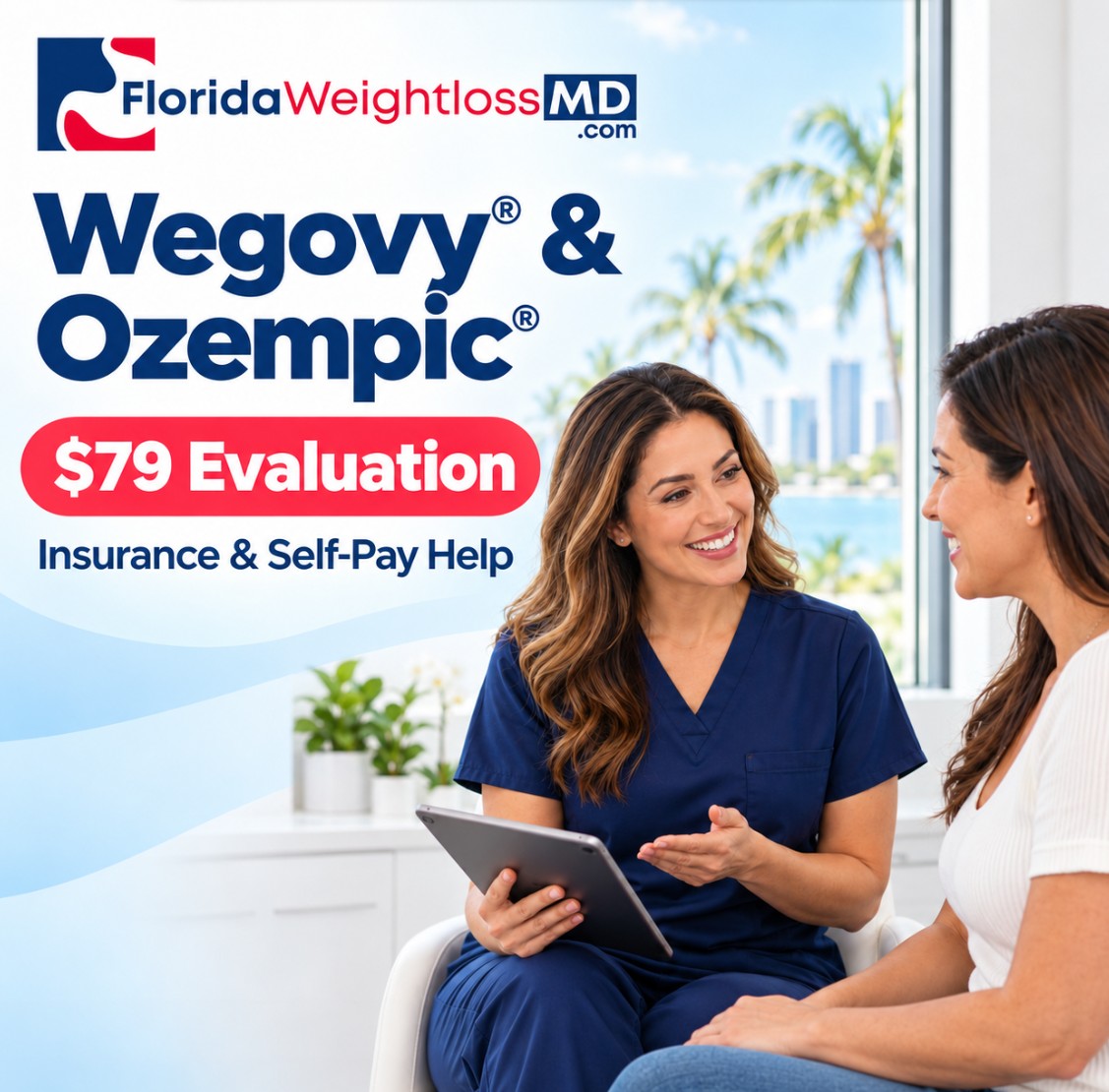 Medical provider discussing Wegovy and Ozempic weight-loss options with a patient at Florida Surgery And Weight Loss Center